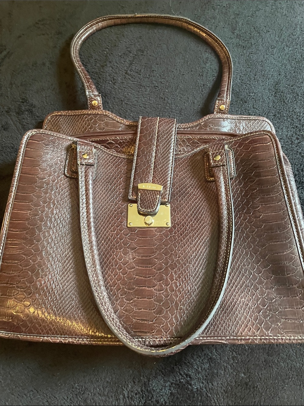 Liz Claiborne Brown Faux-Snakeskin Shoulder Bag with Gold Hardware